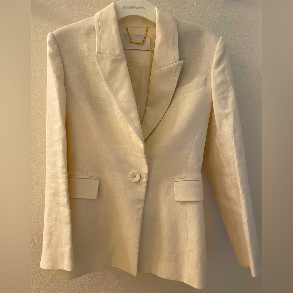 Zimmermann White Linen Blazer